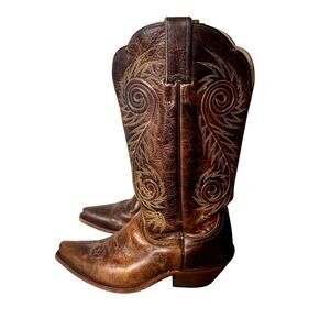 Justin Brown Leather Cowboy Boots Damiana western cowgirl Boho Line Dancing Sz 8